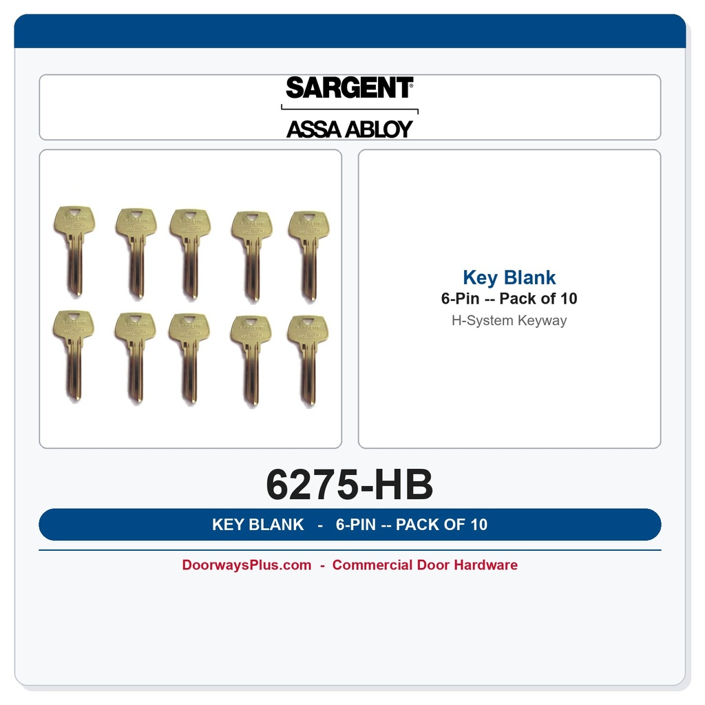 Sargent 6275HB 6-Pin Key Blank, Nickel Silver – Pack of 10