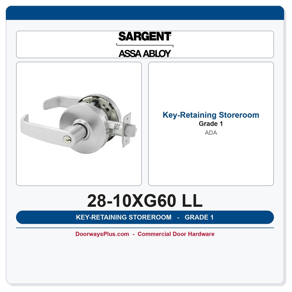 Sargent 28-10XG60 LL Key-Retaining Storeroom Lockset — 10X Line ADA Grade 1