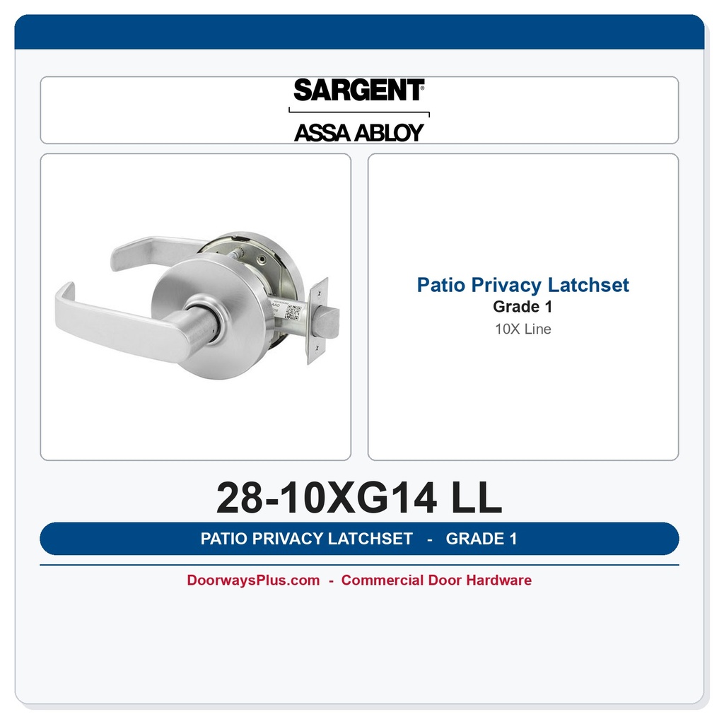 Sargent 28-10XG14 LL Grade 1 Patio Privacy Latchset | 10X Line Cylindrical Lock