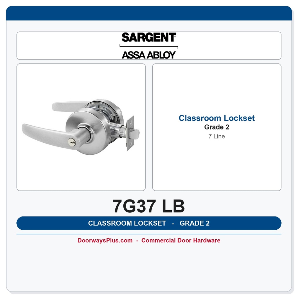 Sargent 7G37 LB Classroom Lever Lockset – Grade 2 Commercial