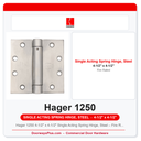Hager 1250 4-1/2" x 4-1/2" Single Acting Spring Hinge, Steel – Fire Rated