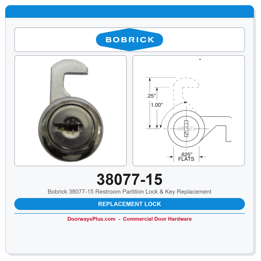 Bobrick 38077-15 Restroom Partition Lock & Key Replacement