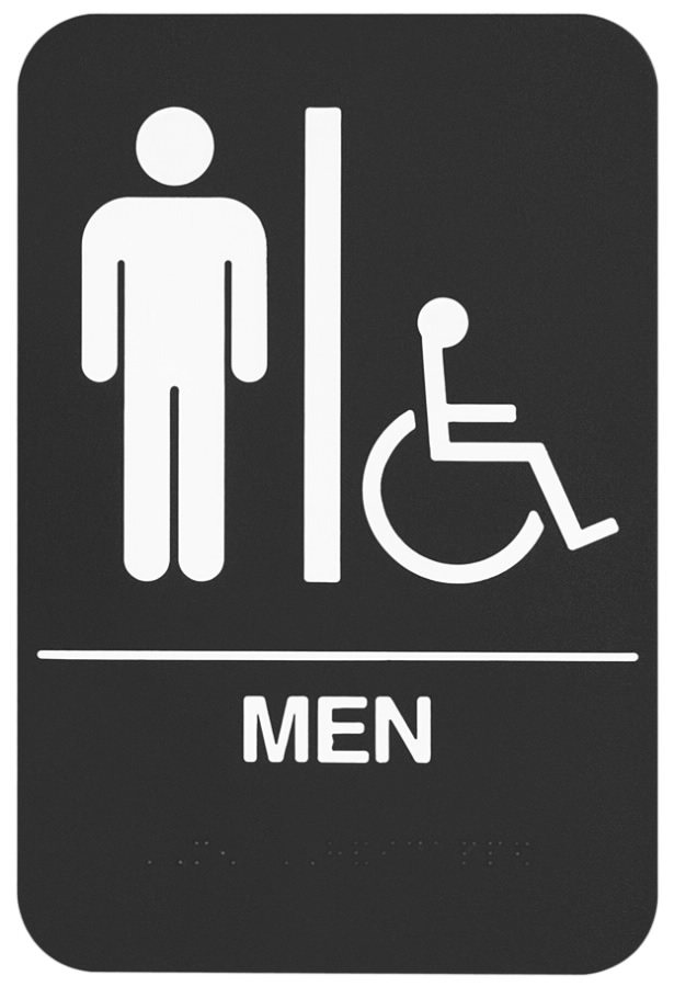 Rockwood BFM687 ADA Men's Restroom Sign | Tactile Braille Blue/Black