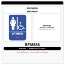 Rockwood BFM688 ADA Women Restroom Sign – Tactile Braille, 6"x9", Blue or Black