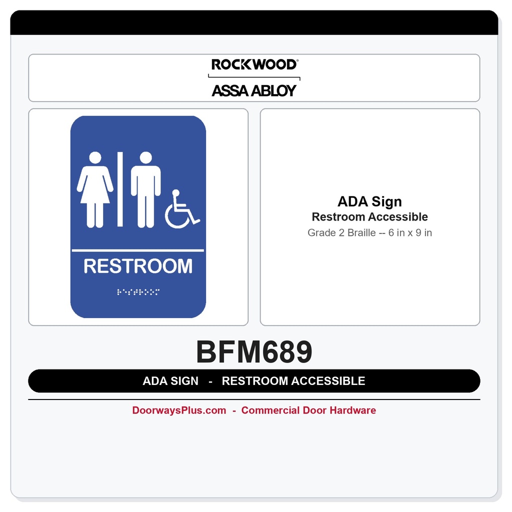 Rockwood BFM689 ADA Restroom Sign | Tactile Grade 2 Braille 6"x9" Molded Plastic
