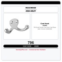 Rockwood 796 Small Double Coat Hook | Cast Brass | Satin Chrome US26D/626