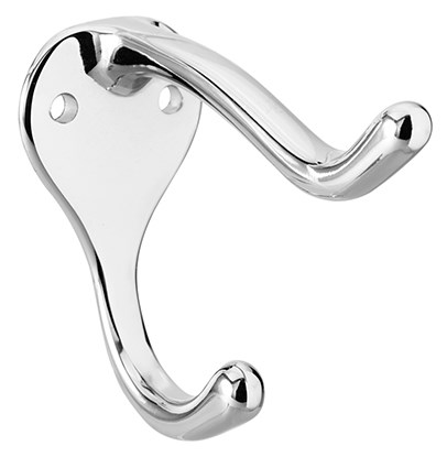 Rockwood 802 Double Coat Hook | Solid Cast Brass | US26D Satin Chrome | 3" Projection