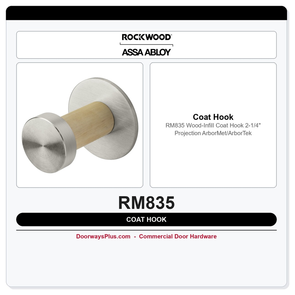 Rockwood RM835 Wood-Infill Coat Hook | 2-1/4" Projection | ArborMet/ArborTek