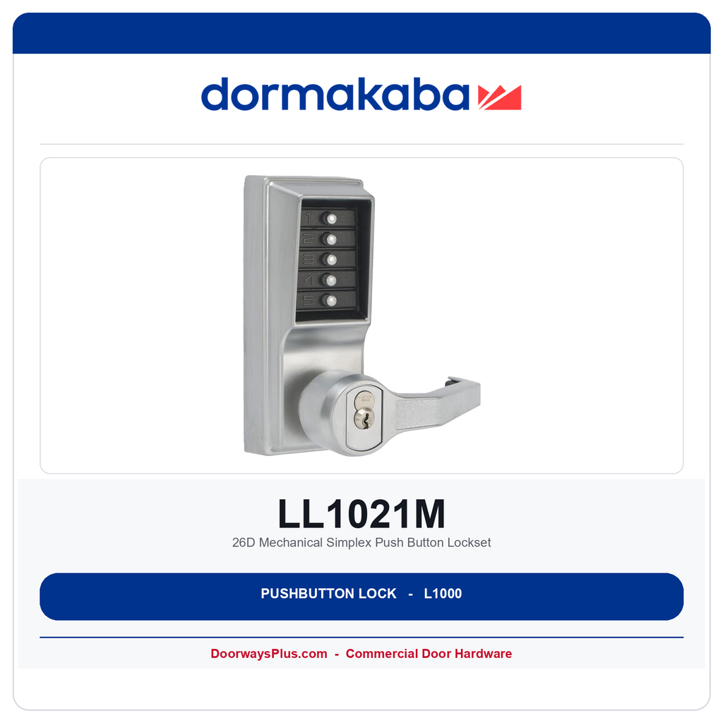 DormaKaba LL1021M-26D Mechanical Simplex Push Button Lockset – Satin Chrome 26D