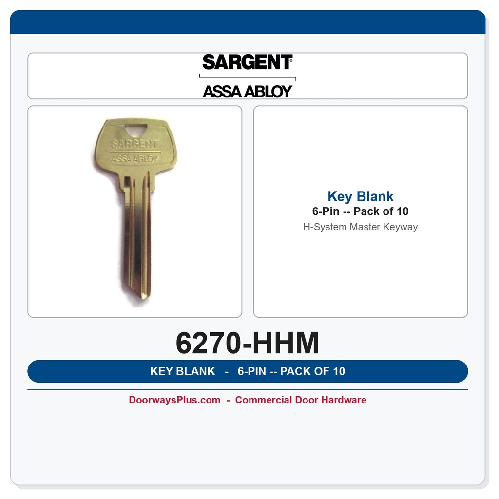 Sargent 6270HHM 6-Pin Key Blank, H Keyway Master Section – Pack of 10