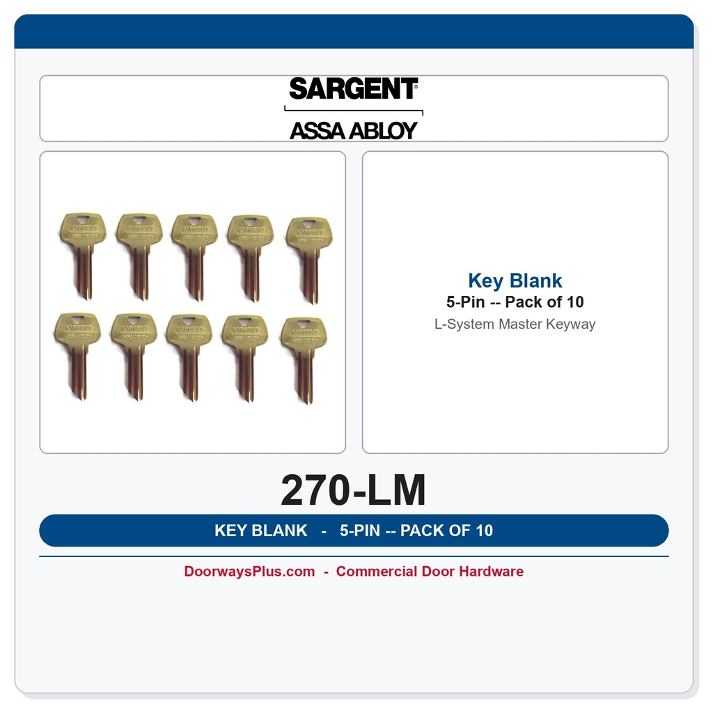 Sargent 270 LM 5-Pin Master Key Blank, L System – 10-Pack