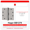 Hager BB1279 4-1/2x4-1/2 Ball Bearing Drop Leaf Hinge LH NRP US26D