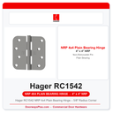 Hager RC1542 NRP 4x4 Plain Bearing Hinge – 5/8" Radius Corner