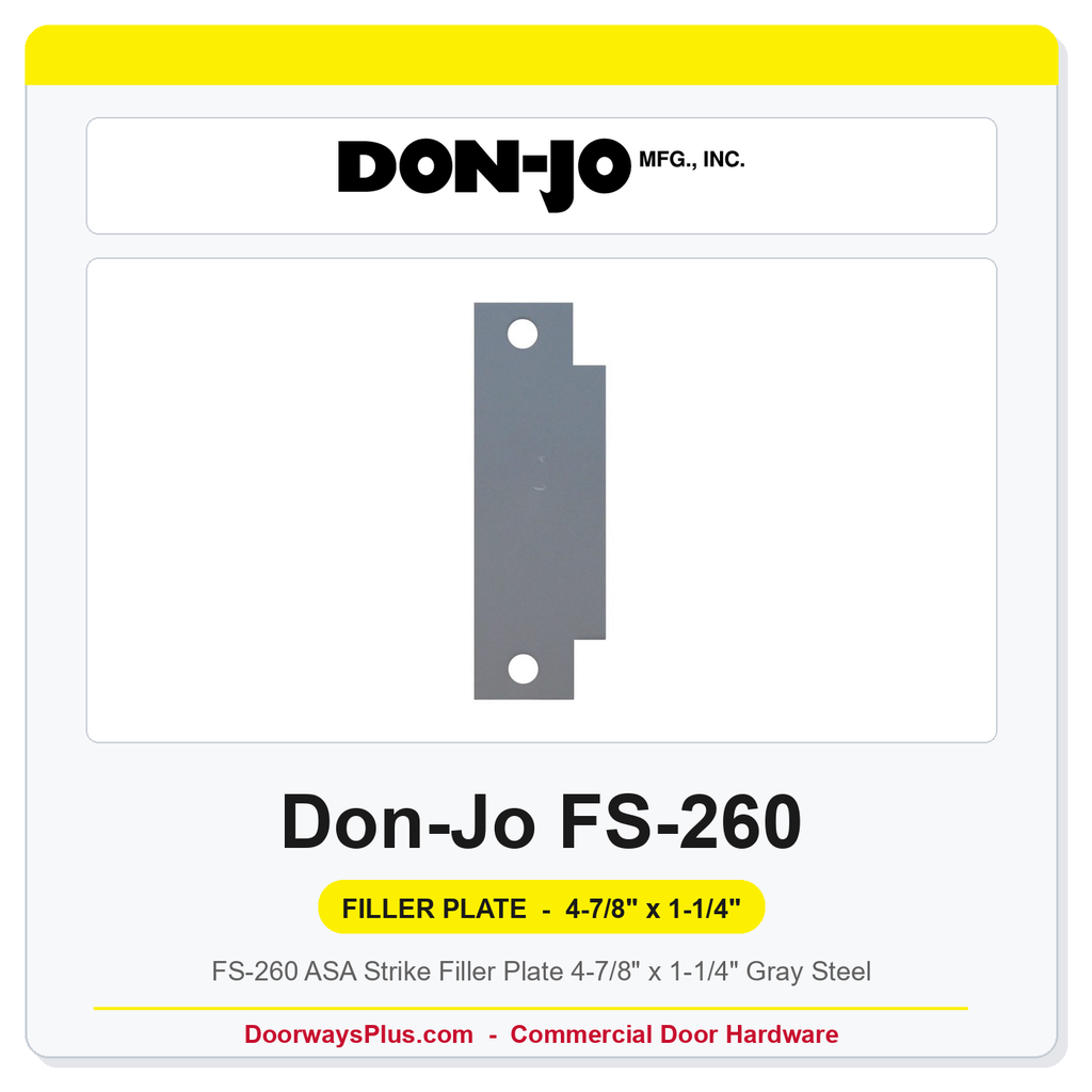 Don-Jo FS-260 ASA Strike Filler Plate 4-7/8" x 1-1/4" Gray Steel
