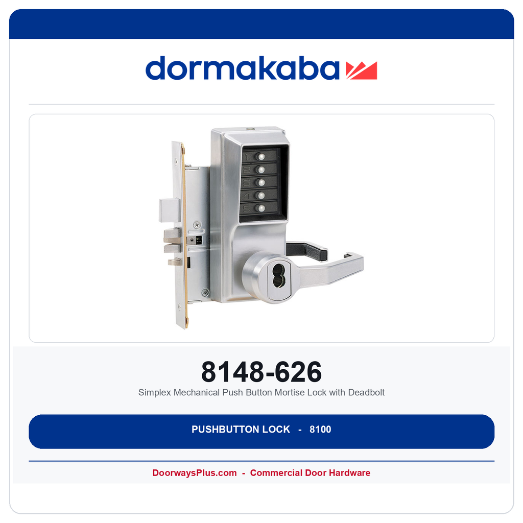 DormaKaba Simplex 8148-626 Mechanical Push Button Mortise Lock with Deadbolt – Satin Chrome