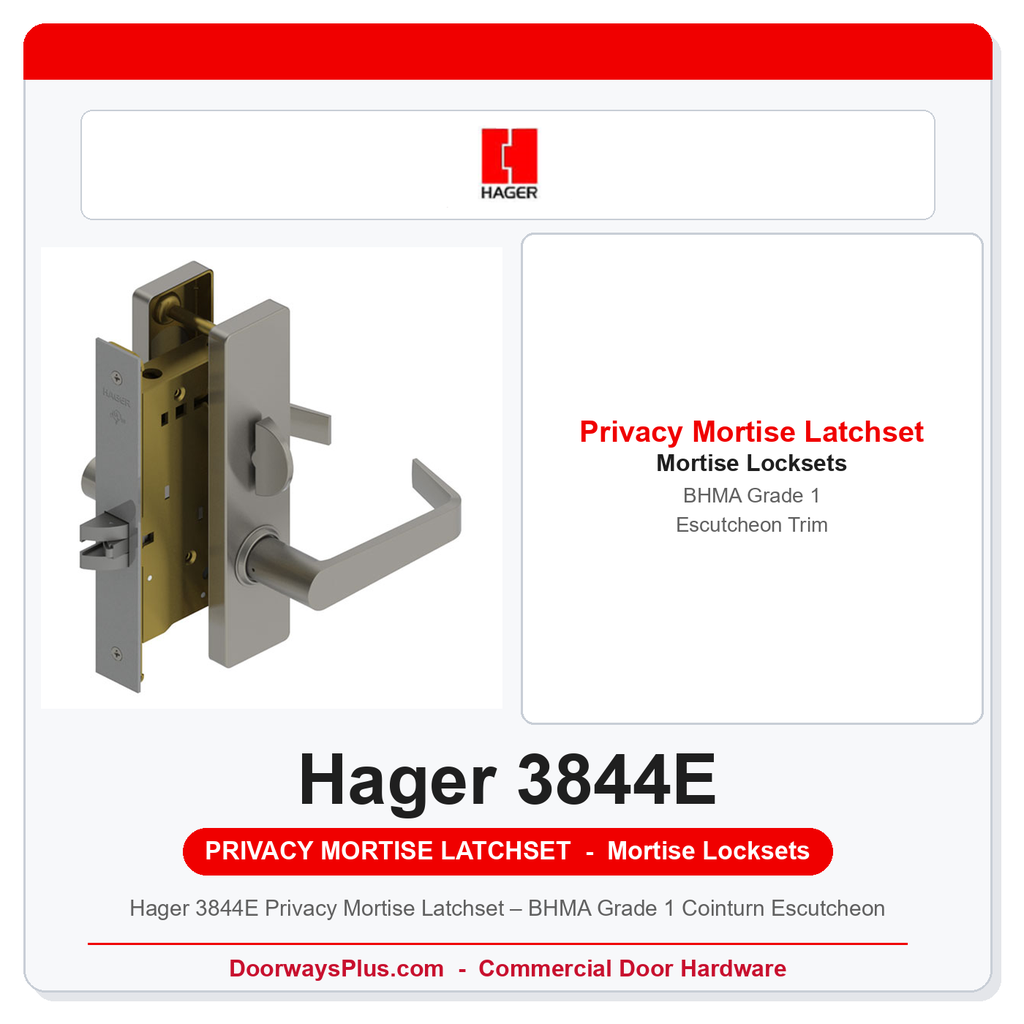 Hager 3844E Privacy Mortise Latchset – BHMA Grade 1 Cointurn Escutcheon