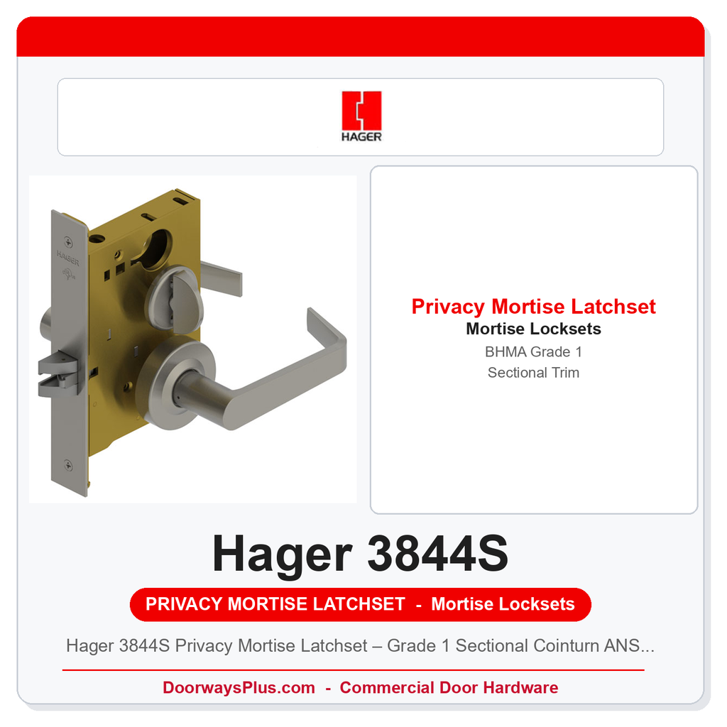 Hager 3844S Privacy Mortise Latchset – Grade 1 Sectional Cointurn ANSI F22
