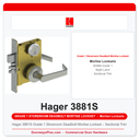 Hager 3881S Grade 1 Storeroom Deadbolt Mortise Lockset – Sectional Trim