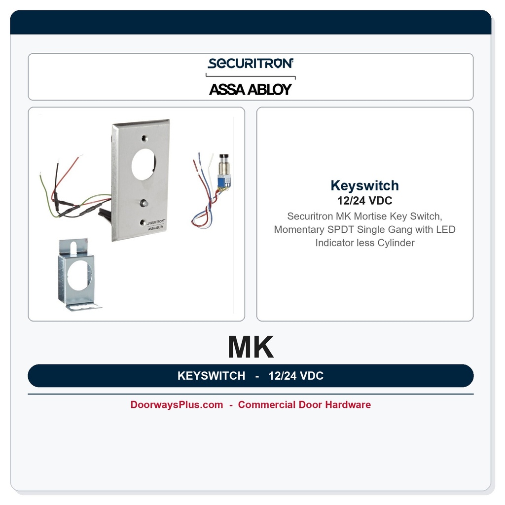 Securitron MK Mortise Key Switch Momentary SPDT Single Gang LED 12/24 VDC