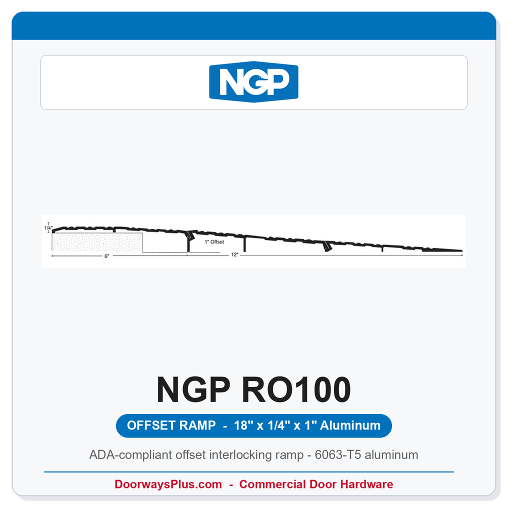 NGP RO100 ADA Offset Interlocking Wheelchair Ramp Threshold 18" x 1/4" x 1" Aluminum