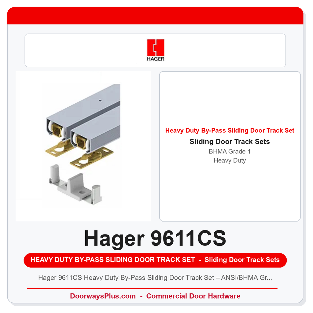 Hager 9611CS Heavy Duty By-Pass Sliding Door Track Set – ANSI/BHMA Grade 1