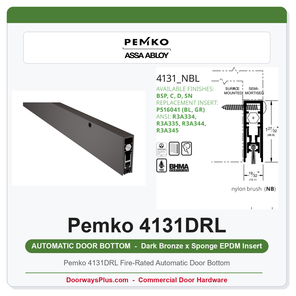 Pemko 4131DRL Fire-Rated Automatic Door Bottom | Dark Bronze 36"