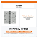 McKinney MacPro MPB68 NRP Heavy Weight Ball Bearing Hinge 4-1/2x4-1/2 US26D Satin Chrome