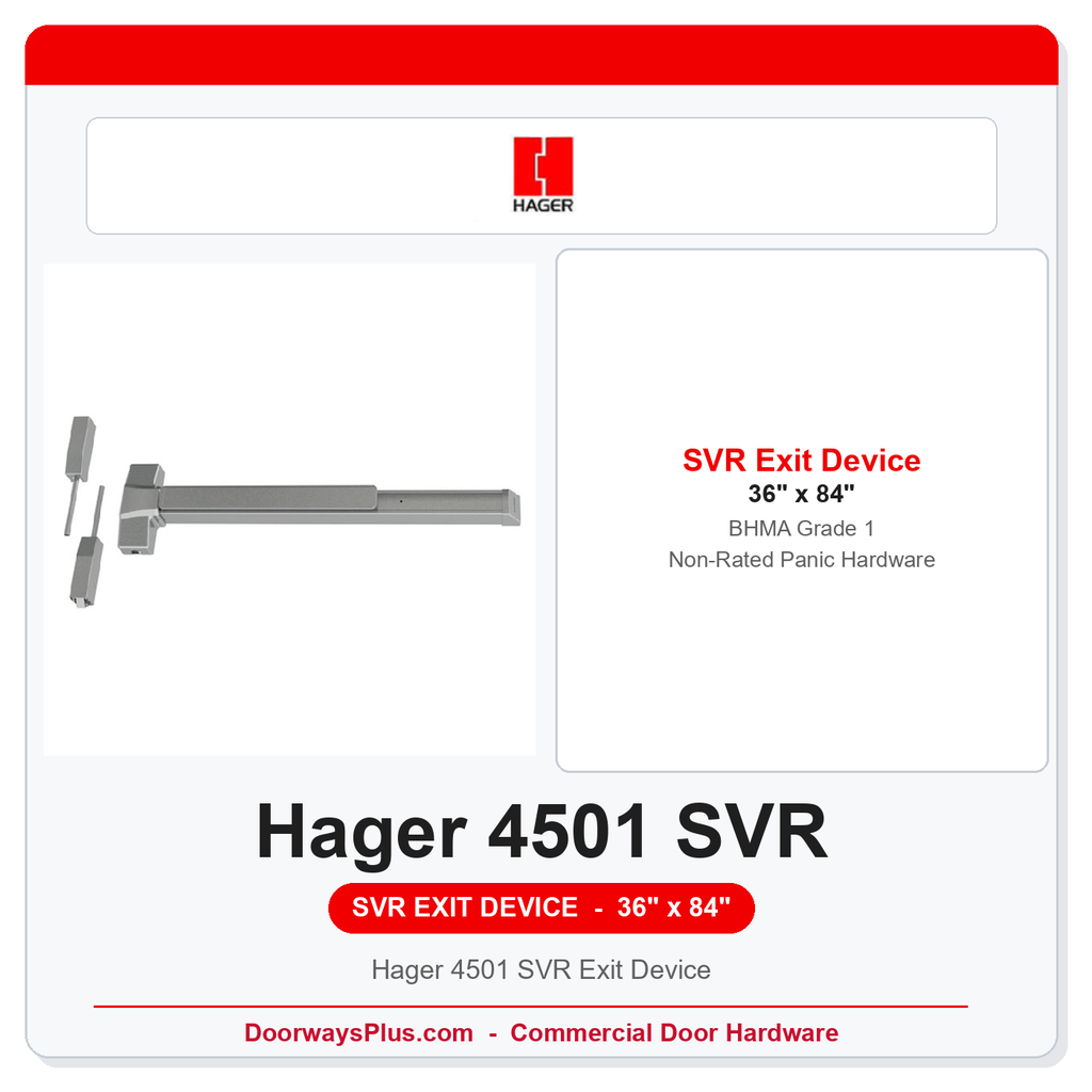 Hager 4501 SVR Exit Device | Grade 1 Surface Vertical Rod | 3'0" x 7'0" Non-Rated