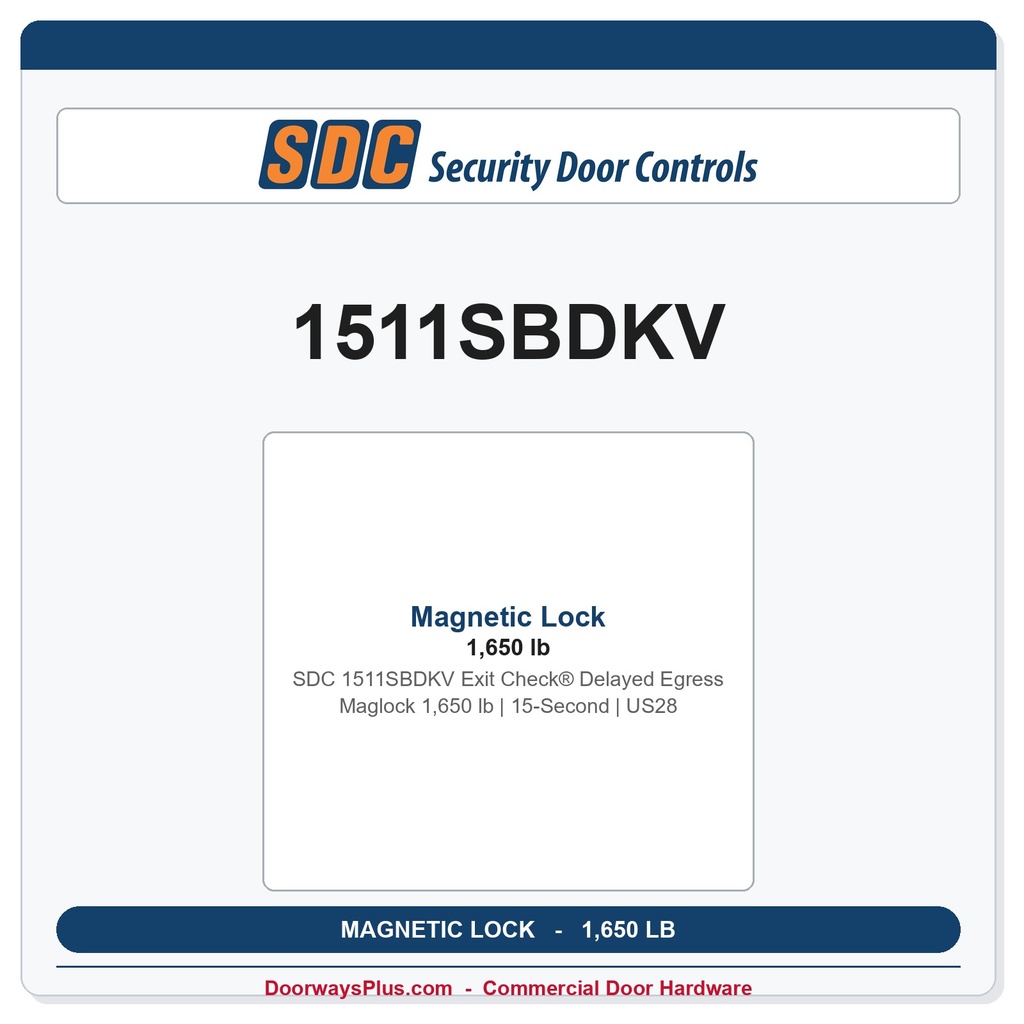 SDC 1511SBDKV Exit Check® Delayed Egress Maglock 1,650 lb | 15-Second | US28