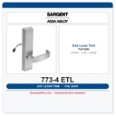 Sargent 773-4 ETL Fail Safe Electrified Exit Lever Trim, 80 Series, 24VDC, US26D