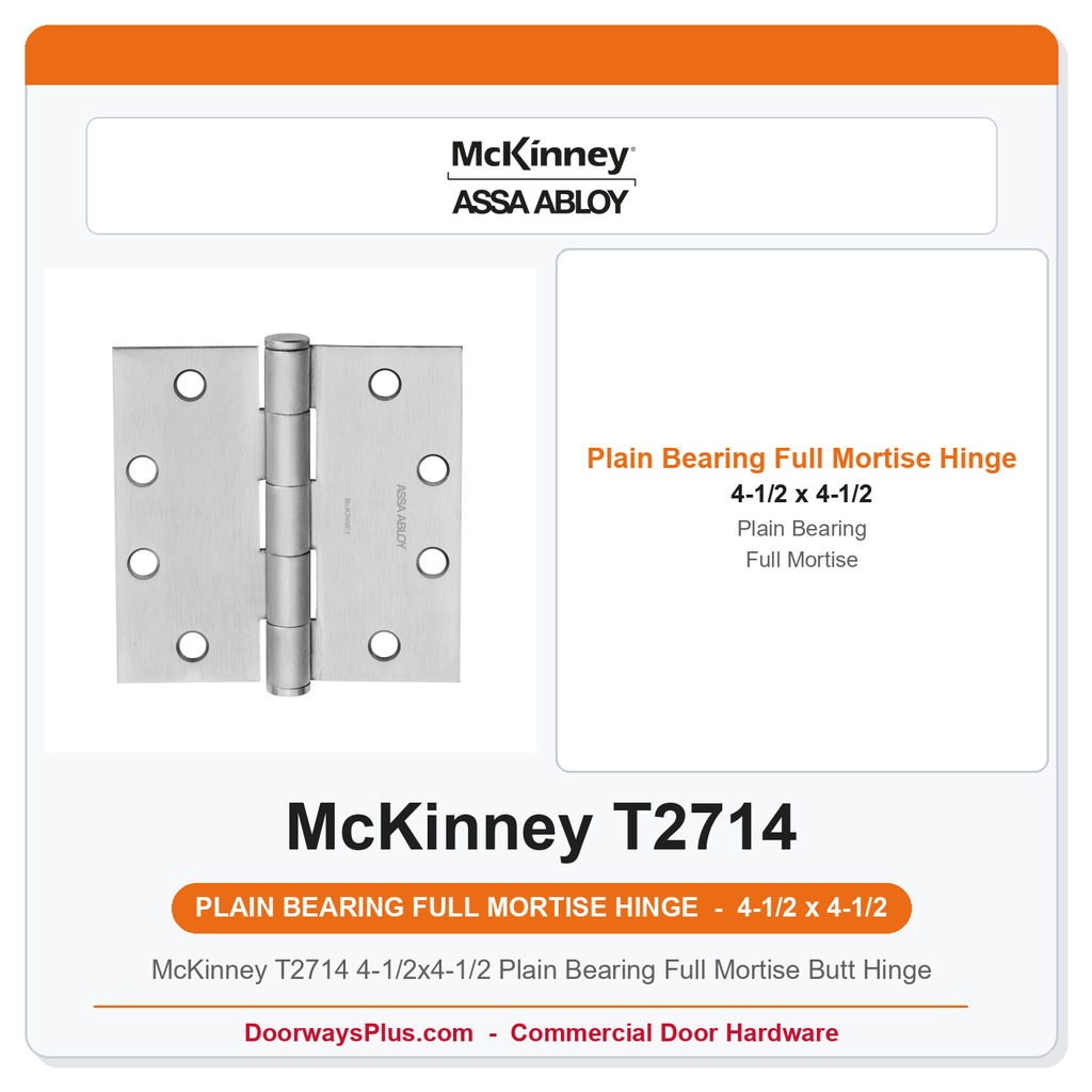 McKinney T2714 4-1/2x4-1/2 Plain Bearing Full Mortise Butt Hinge | 5-Knuckle Commercial
