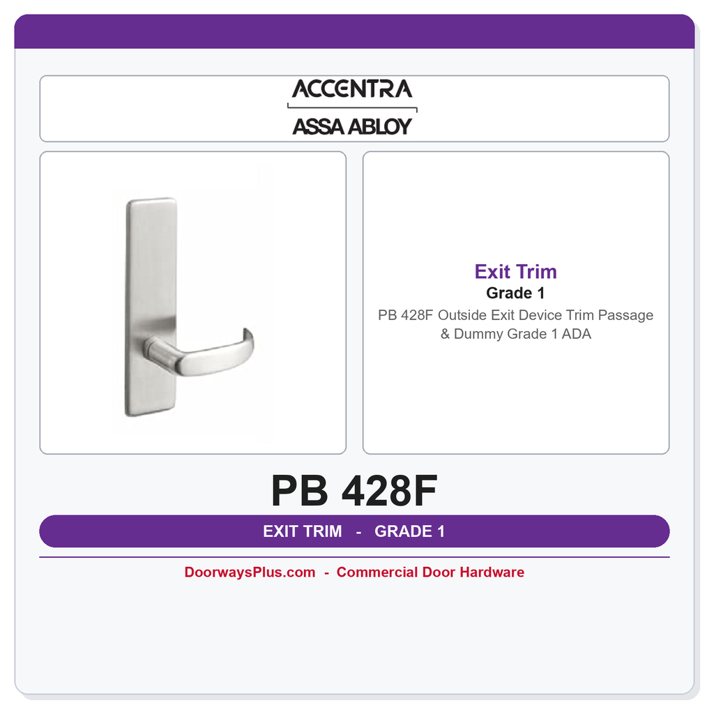 Accentra PB 428F Outside Exit Device Trim – Passage & Dummy | Grade 1 ADA