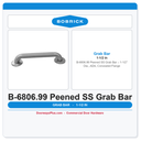 Bobrick B-6806.99 Peened SS Grab Bar – 1-1/2" Dia., ADA, Concealed Flange