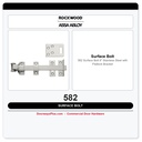 Rockwood 582 Surface Bolt 8" Stainless Steel with Padlock Bracket