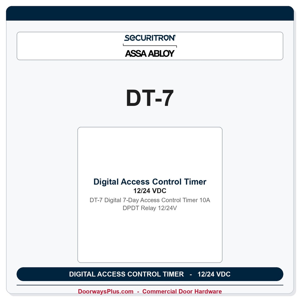 Securitron DT-7 Digital 7-Day Access Control Timer | 10A DPDT Relay 12/24V
