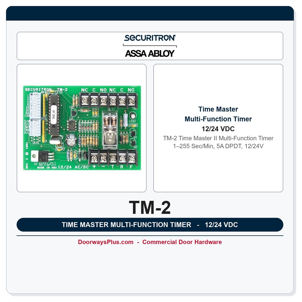 Securitron TM-2 Time Master II Multi-Function Timer | 1–255 Sec/Min, 5A DPDT, 12/24V
