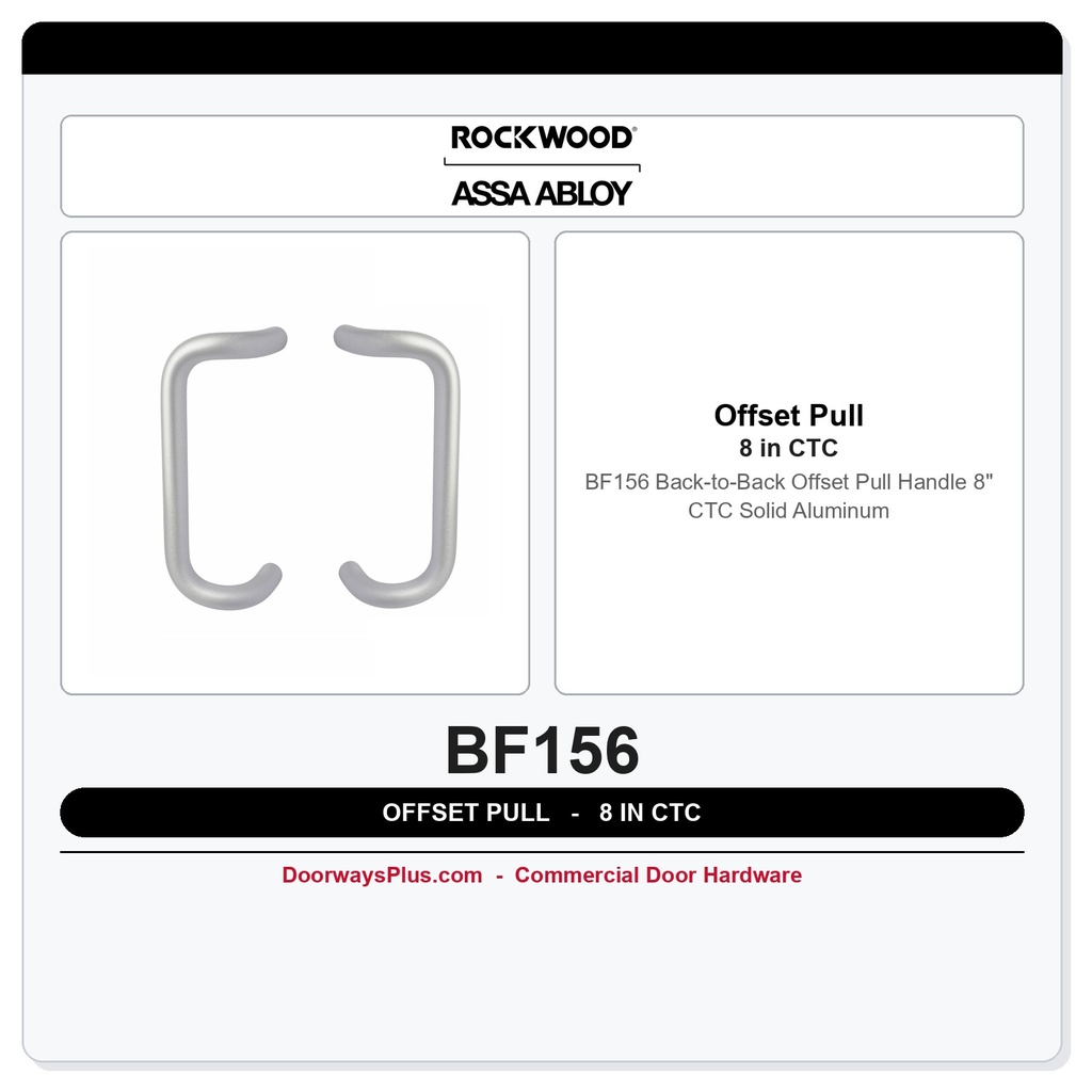 Rockwood BF156 Back-to-Back Offset Pull Handle | 8" CTC | Solid Aluminum