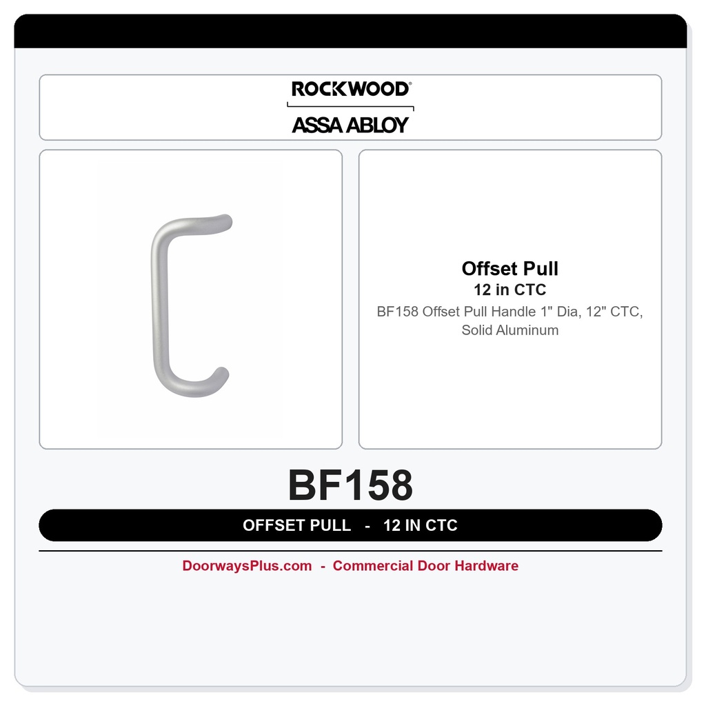 Rockwood BF158 Offset Pull Handle | 1" Dia, 12" CTC, Solid Aluminum