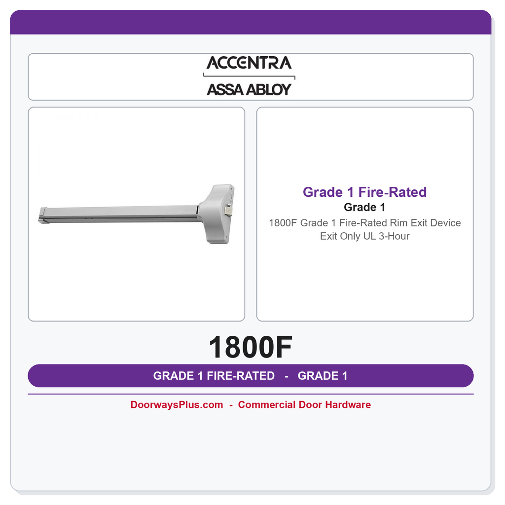 Accentra 1800F Grade 1 Fire-Rated Rim Exit Device – Exit Only | UL 3-Hour