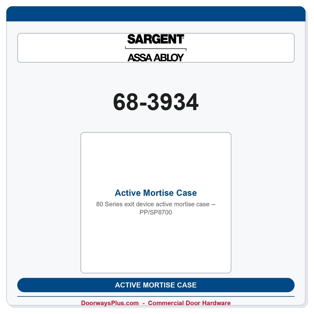 Sargent 68-3934 Active Mortise Case - PP/SP8700