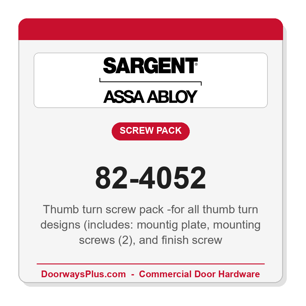 Sargent 82-4052 Thumb turn screw pack -for all thumb turn designs (includes: mountig plate, mounting screws (2), and finish screw
