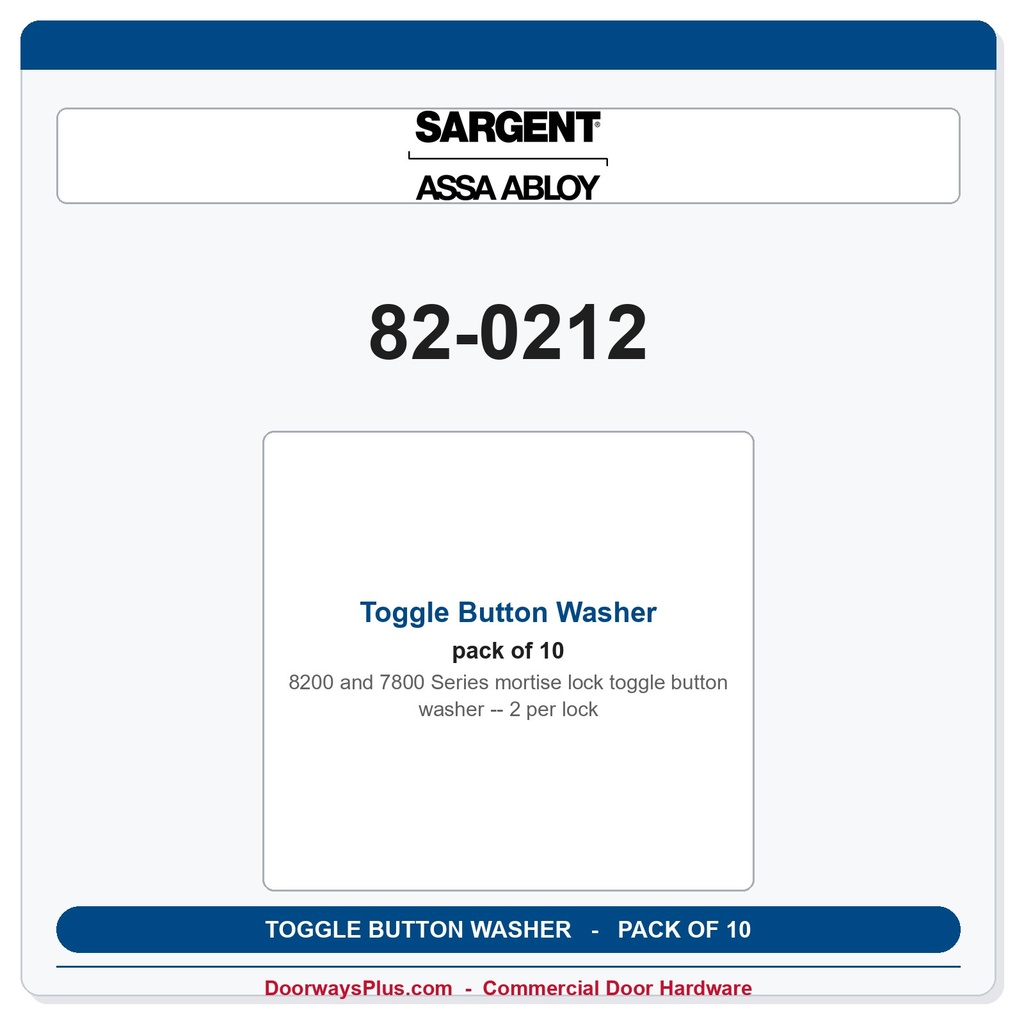 Sargent 82-0212 Toggle Button Washer - 2 per lock - Pack of 10