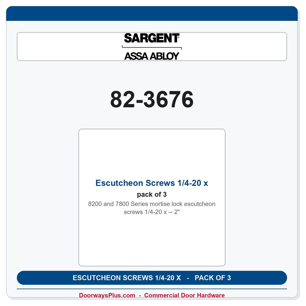 Sargent 82-3676 Escutcheon Screws 1/4-20 x 2" - Pack of 3