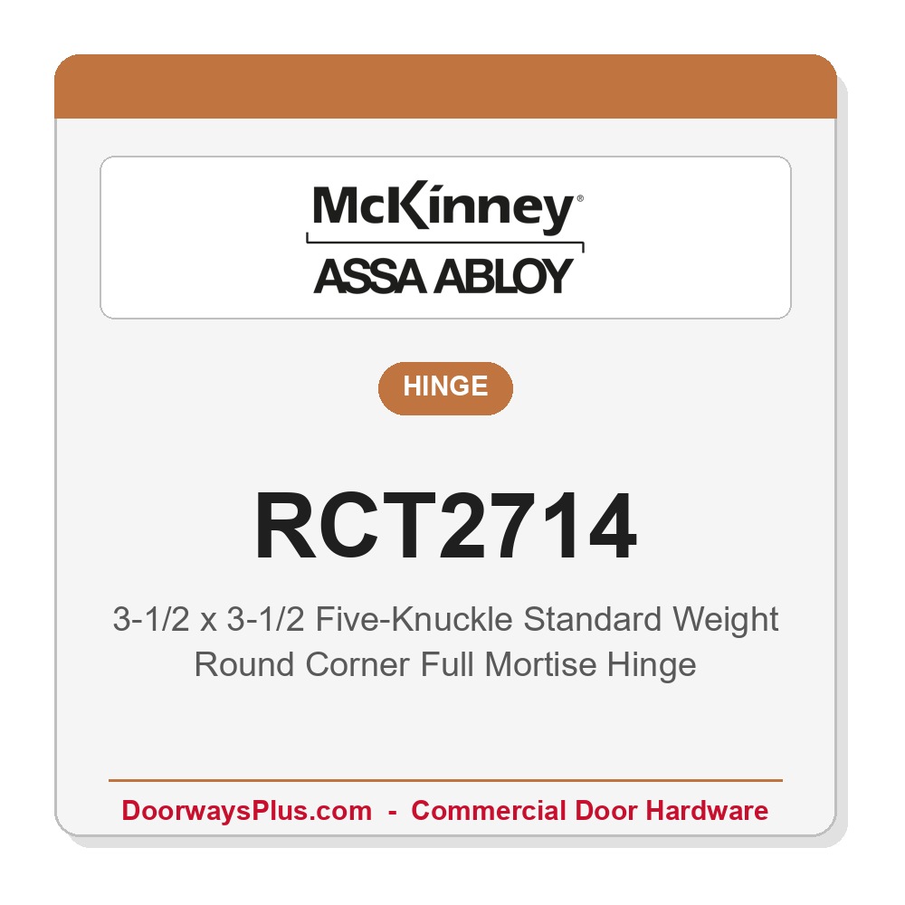 McKinney RCT2714 3-1/2x3-1/2 Five-Knuckle Standard Weight Round Corner Hinge | Full Mortise
