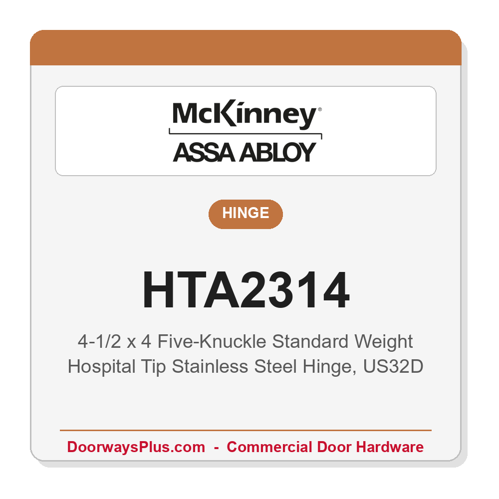 McKinney HTA2314 4-1/2x4 Five-Knuckle Hospital Tip Full Mortise Stainless Steel Ball Bearing Hinge