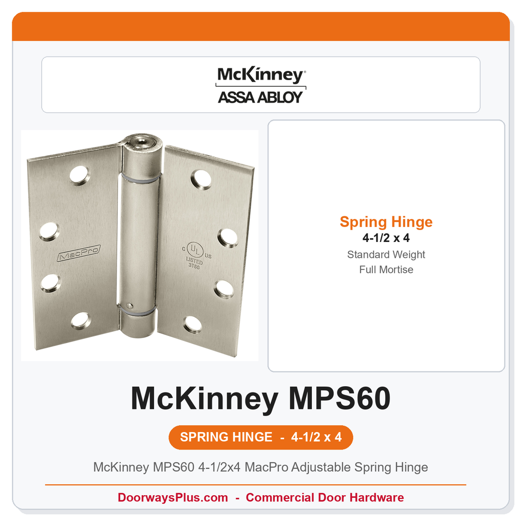 McKinney MPS60 4-1/2x4 MacPro Adjustable Spring Hinge | Standard Weight Single Acting Full Mortise