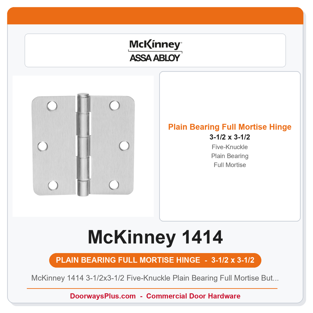 McKinney 1414 3-1/2x3-1/2 Five-Knuckle Plain Bearing Full Mortise Butt Hinge