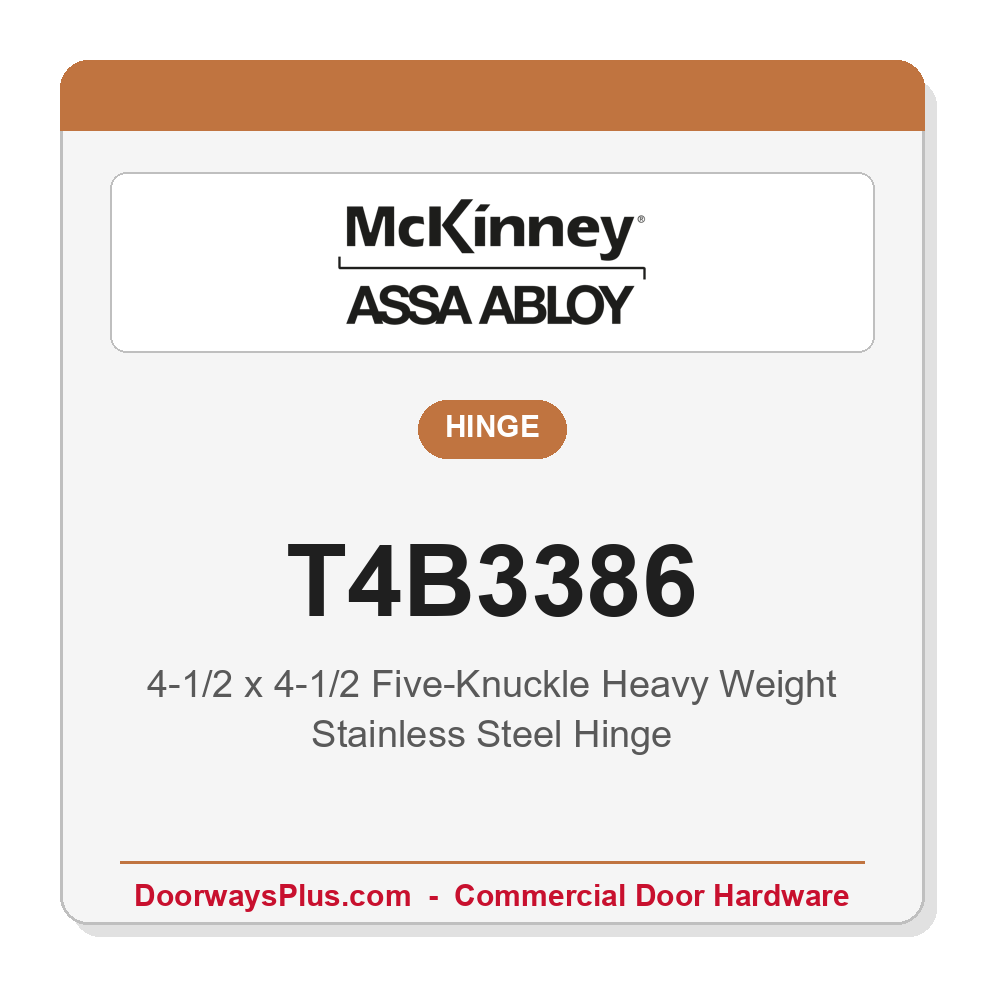 McKinney T4B3386 4-1/2x4-1/2 Five-Knuckle Heavy Weight Stainless Steel Concealed Ball Bearing Hinge | Full Mortise