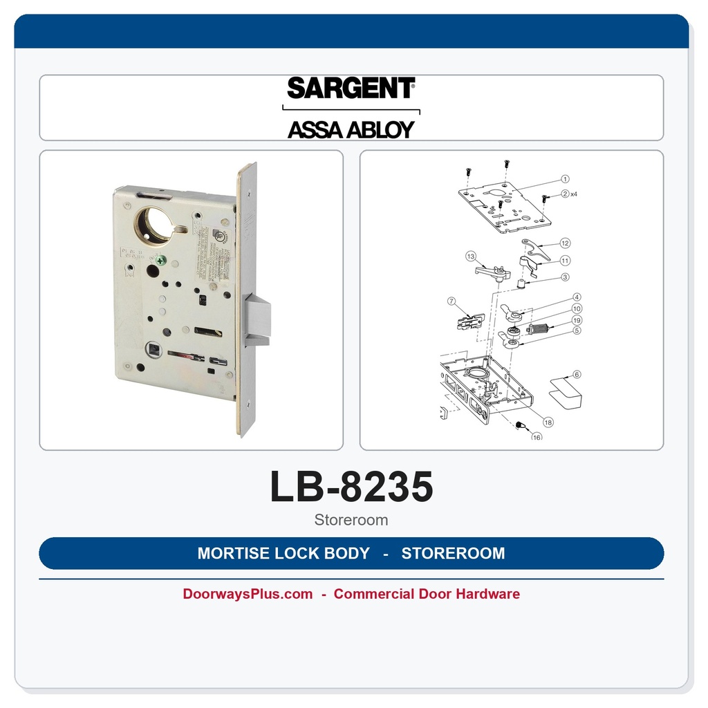 Sargent LB-8235 Mortise Lock Body – 8200 Series Storeroom Function (Case Only)