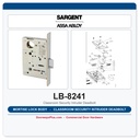 Sargent LB-8241 Mortise Lock Body – 8200 Series Classroom Security Intruder Deadbolt, Case Only